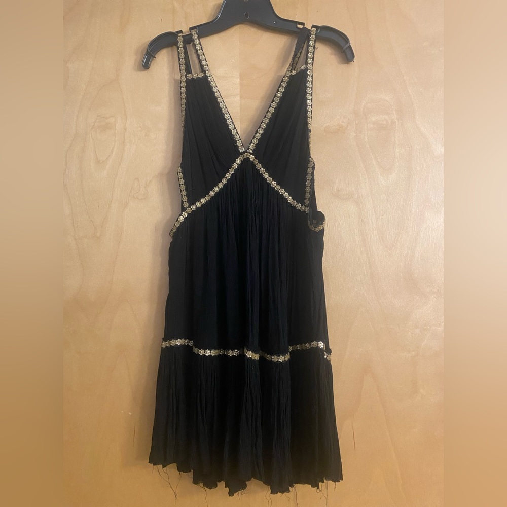 Free People Black Party Dress with Gold Sequin Detail - Size XS/S